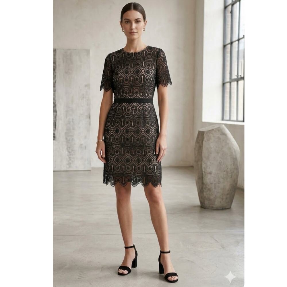 Chelsea 28 Pencil lace Mini dress black nude Sz Large FINAL PRICE